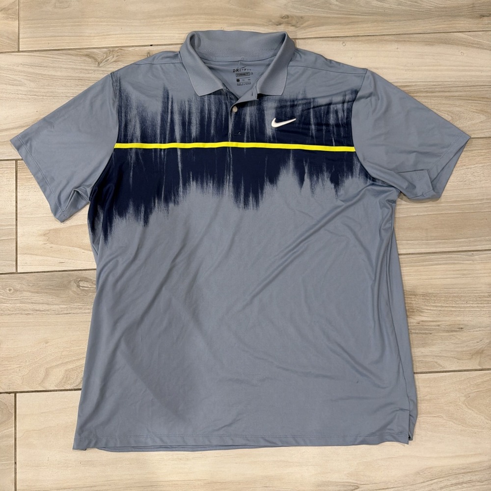 Nike Dri-FIT Golf Polo Shirt Mens 2XL Blue Yellow Colorblock Ritz-Carlton Logo